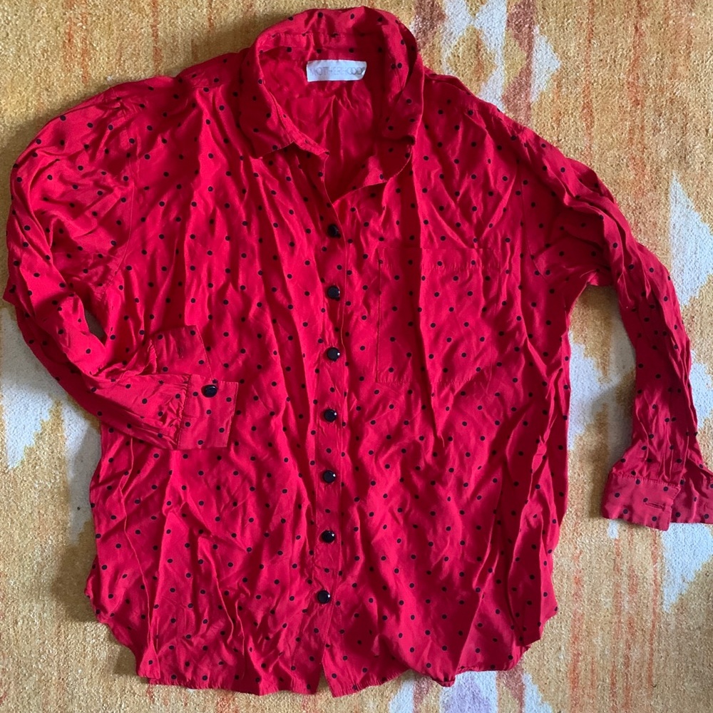 Red + black dot motherhood brand vintage shirt